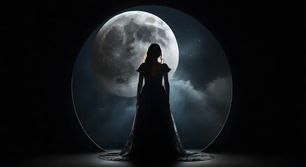 Midnight Reverie: Serene Silhouette of a Girl Gazing at the Moon from an Open Window
