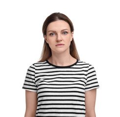 Portrait of sad woman on white background