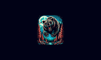 bear angry attack on forest vector illustration artwork design - obrazy, fototapety, plakaty