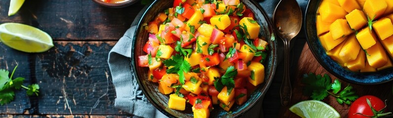 Mango chutney tropical meal background 