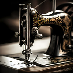 Macro shot of a sewing machine in action. - obrazy, fototapety, plakaty