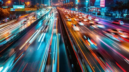 Fototapeta na wymiar High speed urban traffic on a city highway