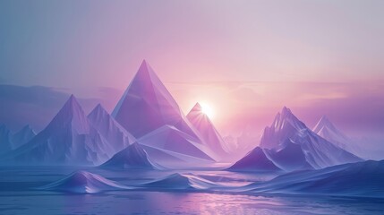 An ethereal landscape made entirely of glowing 3D geometric shapes