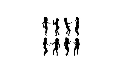 Fototapeta na wymiar women dancing silhouette set, girl dancer silhouette, icon of dancer girls, black dancer girls icon, 