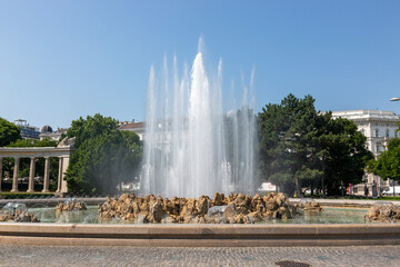Fountain in front of the Monument to the Heroes of the Red Army in Vienna on Schwarzenberg Square