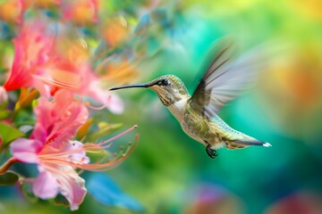 Hummingbird Amidst Vivid Blossoms