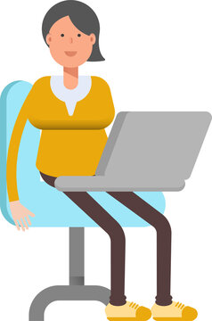 Woman Character Working on Laptop
