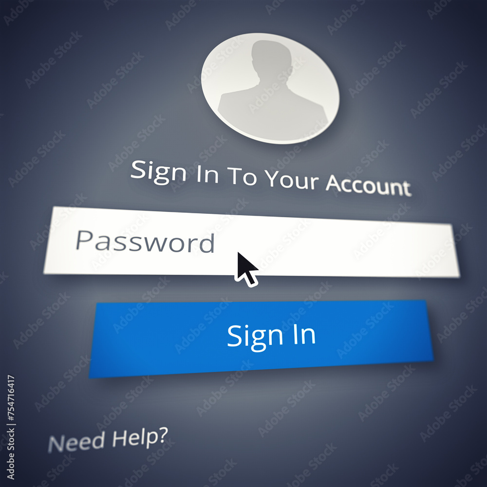 Aufkleber website, login and password on internet, subscription and account membership for data or call to act