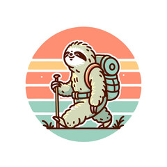 Naklejka premium Sloth Hiking in the Forrest with Map and Pole, Design for Trekking Lover, Svg Eps Vector illustration