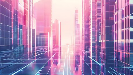 matrix inspired cityscape skyscrapers illustration background