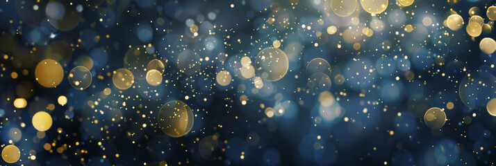 gold and  blue bokeh  glitter lights abstract Background particle defocused.Sparkling on blue background..Background bokeh blur circle variety blue gold. Dreamy soft focus wallpaper backdrop - obrazy, fototapety, plakaty