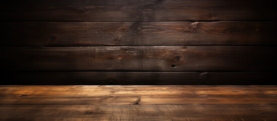 An old, worn wooden table is set against a black background, with direct light highlighting its texture and imperfections.