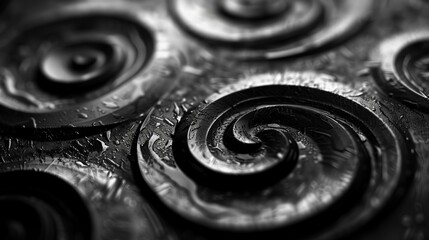 Black and White Close-Up of Intricate Metal Spirals