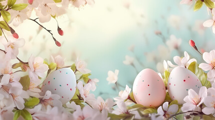 Easter eggs on spring grass, spring easter concept
