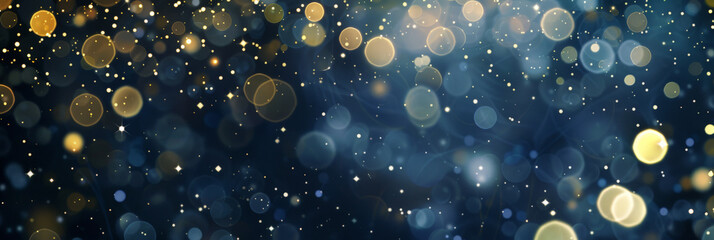 Obraz na płótnie Canvas gold and blue bokeh glitter lights abstract Background particle defocused.Sparkling on blue background..Background bokeh blur circle variety blue gold. Dreamy soft focus wallpaper backdrop