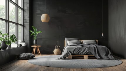 Minimalist and scandinavian interior design of a bedroom