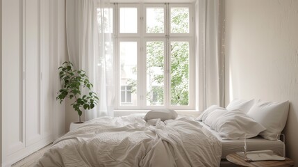 Minimalist and scandinavian interior design of a bedroom