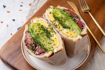 Ham, cheese, sandwiches, eggs, basil, tomatoes, chicken, spicy, wasabi, crab meat, chicken tender, teriyaki, cafe latte,