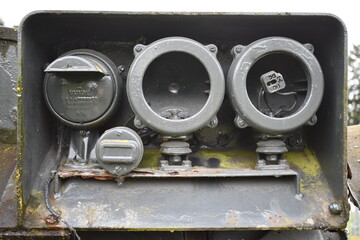 Front headlight assembly on main battle tank.