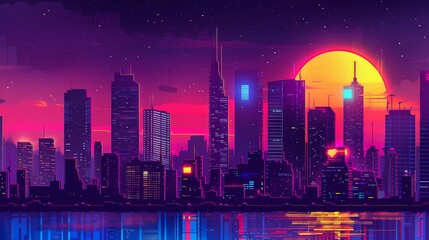Twilight Serenity Over Neon Metropolis