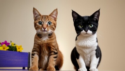 couple friends cats simple background