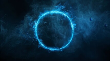 Neon blue color geometric smoke circle on dark background