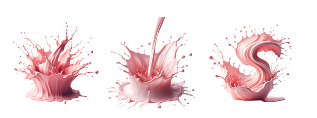 Beautiful splash,Liquid splash and pink milk on white background - obrazy, fototapety, plakaty
