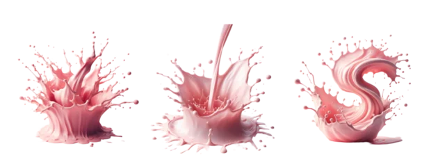 Türaufkleber Beautiful splash,Liquid splash and pink milk on white background © Yuttana