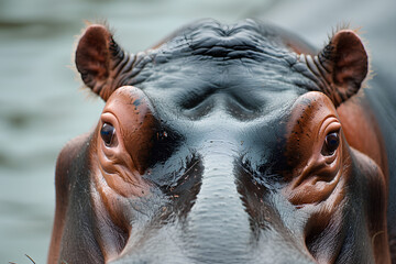 A close-up shot of a Hippopotamus - obrazy, fototapety, plakaty
