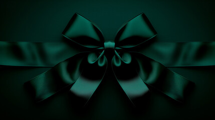Green velvet background with a bow. Green emerald bow, postcard for decoration.