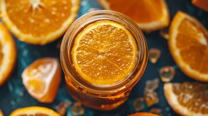 Homemade orange marmalade jam in a glass jar