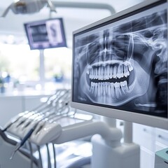 dental x-ray image on a screen of a dentist in a dental practice