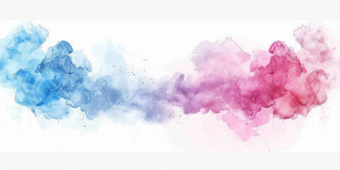 pink and blue  watercolor clouds on white background, banner