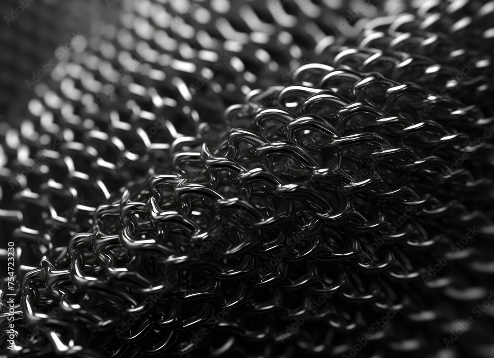 Poster a close-up of a metallic chainmail chain, showcasing its intricate design and strength. generative a