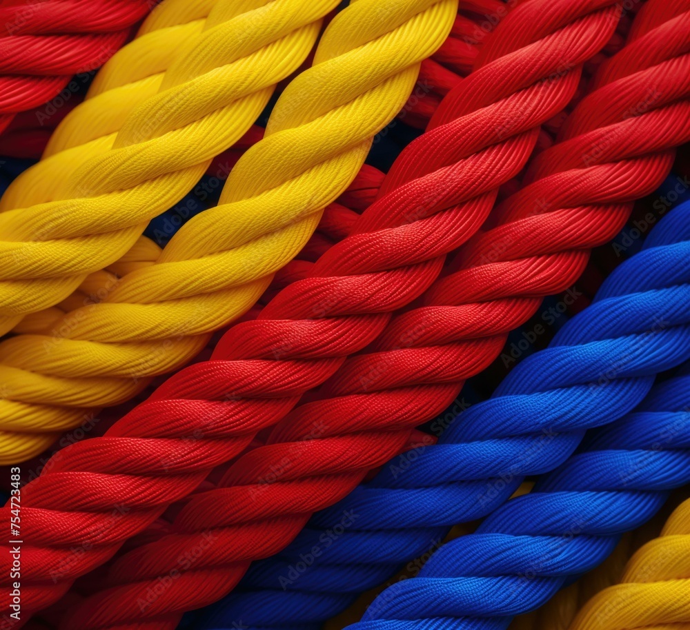 Poster a vibrant weave of primary-colored ropes creates a playful and elementary background. generative ai.