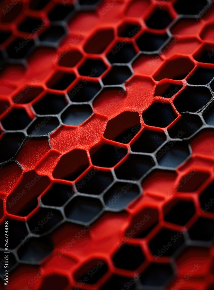 Poster a close up of a red and black honeycomb pattern. generative ai.