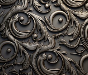 A strong, industrial wrought iron texture with metallic highlights on a black background. Generative AI.
