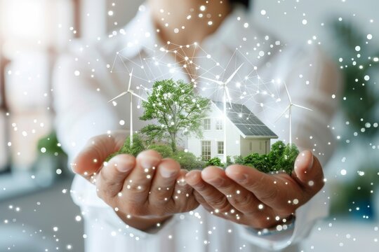 Smart Home Property viewing EV Electric Car Wallbox & Financial Inclusion. Renewable Green Energy HVAC. PV House Automation Sustainable practices IoT Real Estate Wealth management Homeowner