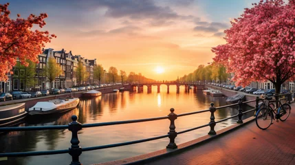 Fotobehang Beautiful sunrise over Amsterdam The Netherlands © Artistic