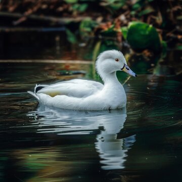 White male duck smew floating on the water