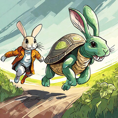 거북이와 토끼가 경주를 하고 있어요