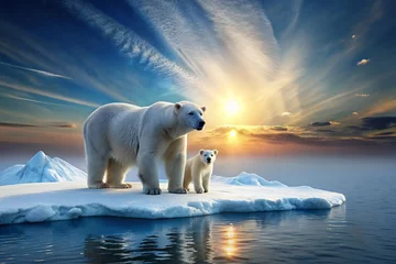 Keuken spatwand met foto polar bear and her cub  © Regina