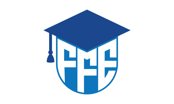 FFE initial letter academic logo design vector template. school college logo, university logo, graduation cap logo, institute logo, educational logo, library logo, teaching logo, book shop, varsity	