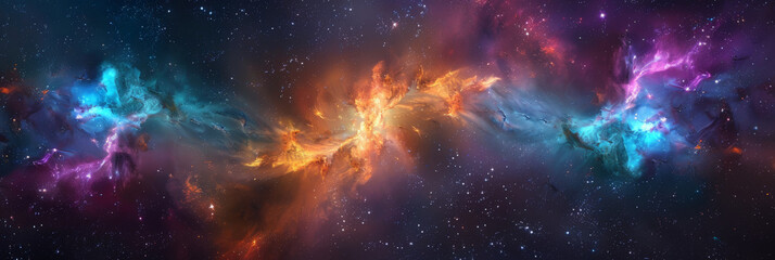 Fototapeta premium background with space,Clouds streak across the Milky Way, galaxy with stars on night starry sky Panorama view universe space,purple teal blue galaxy nebula cosmos banner poster background 