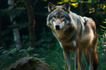 A full body shot of a Gray Wolf, animal