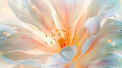 Close ups of one blooming flowers with minimal petals, multiple colors, transparent texture,