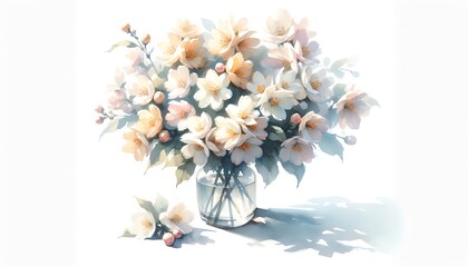 Watercolor painting of Day Blooming Jasmine flowers in soft pastel color tones