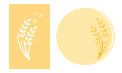 Ear of rice or wheat on rectangle and circle signs label isolated on white background vector.