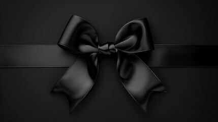 Black velvet background with bow. Black bow, ribbon.