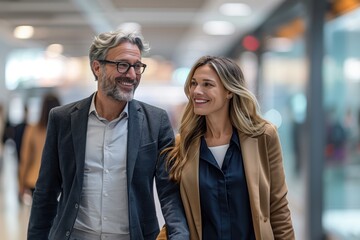 Confident mature businessman and younger businesswoman walking together, concept of mentorship and collaborative business